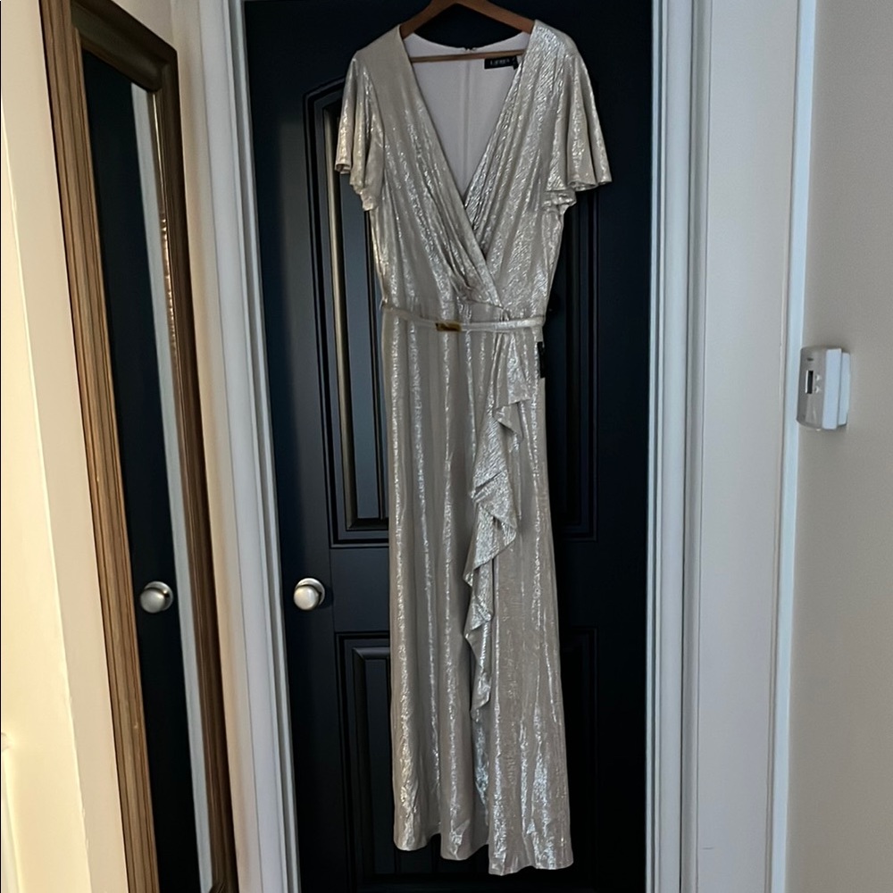 Lauren Ralph Lauren Gold Flutter Sleeve Maxi Dress